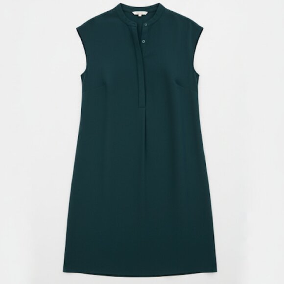 ARITZIA BABATON SHIFT DRESS CAP SLEEVE POCKETS BANDED COLLAR - TEAL - Picture 3 of 12